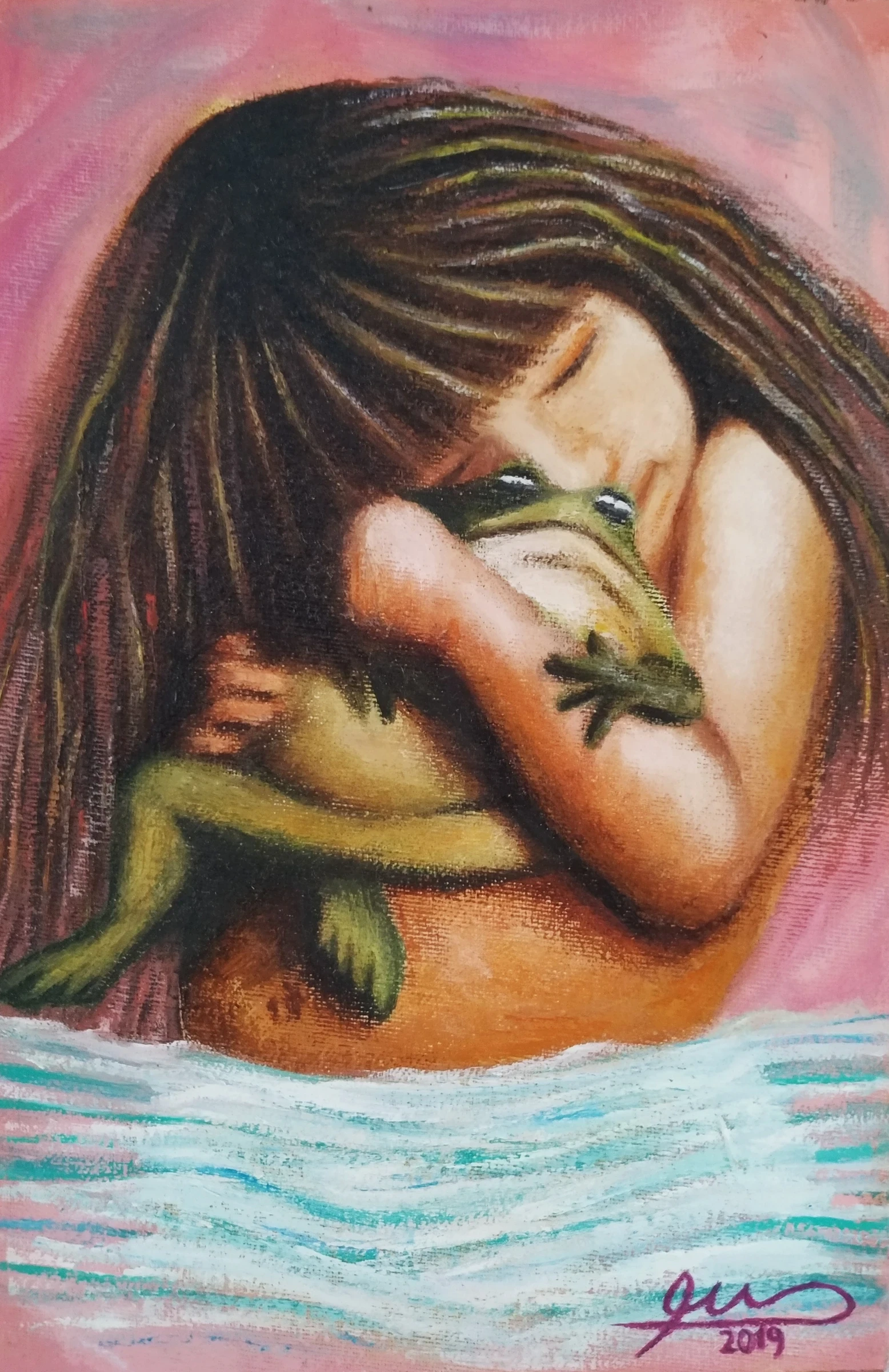 Obra pictórica «Niña y sapo» de Giovanna Mosquera