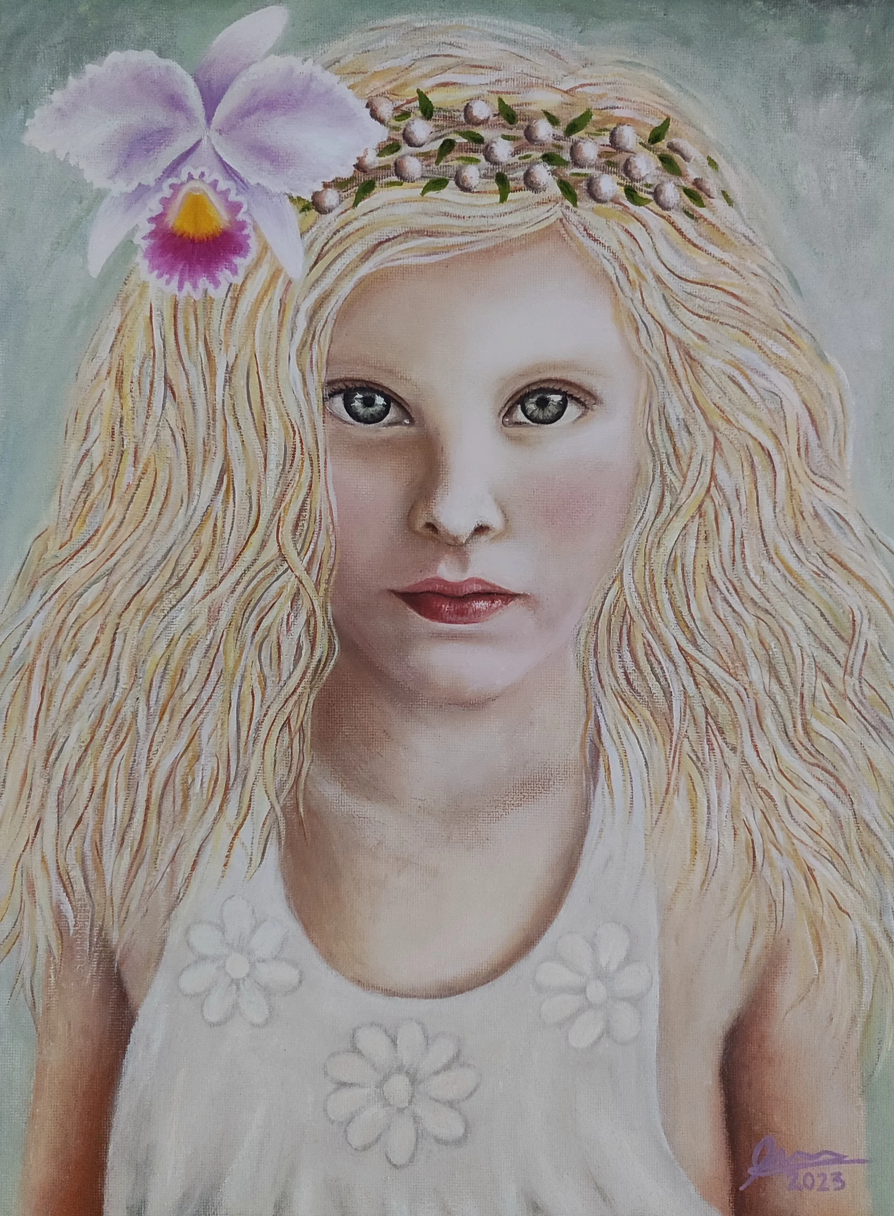 Obra pictórica «Niña orquidea» de Giovanna Mosquera